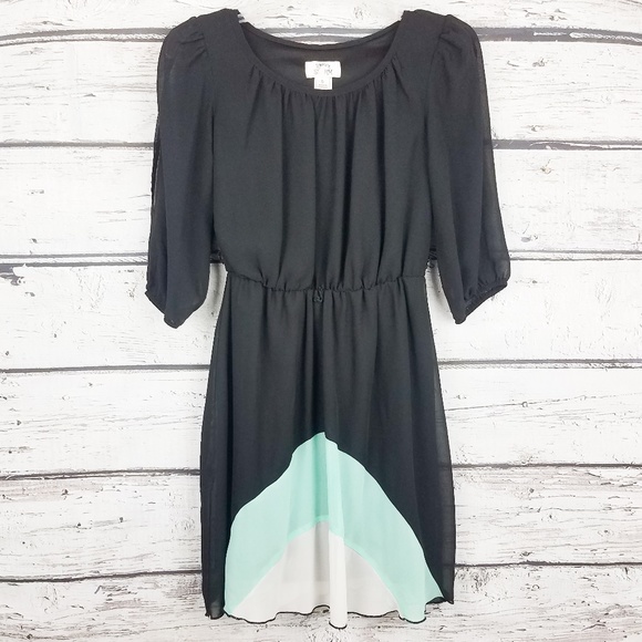 Sweet Storm color block black teal and white dress - Picture 1 of 3